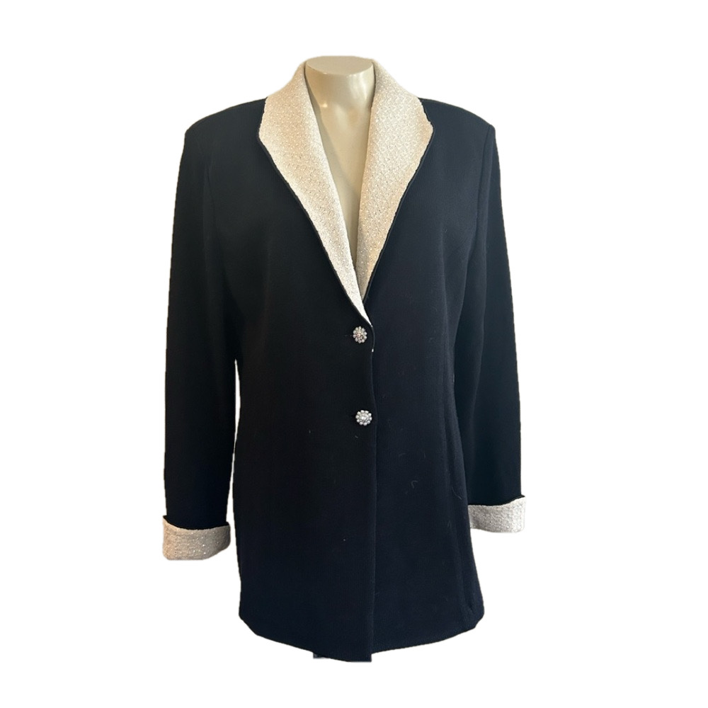 St. JOHN evening Santana knit Black sequins blazer sz 14 made in USA